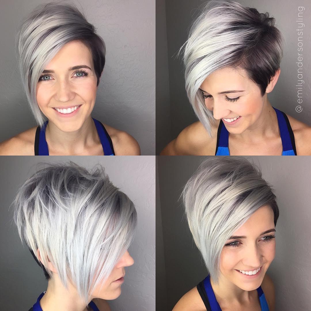 Asymmetrischer Pixie Bob graue Haare modern