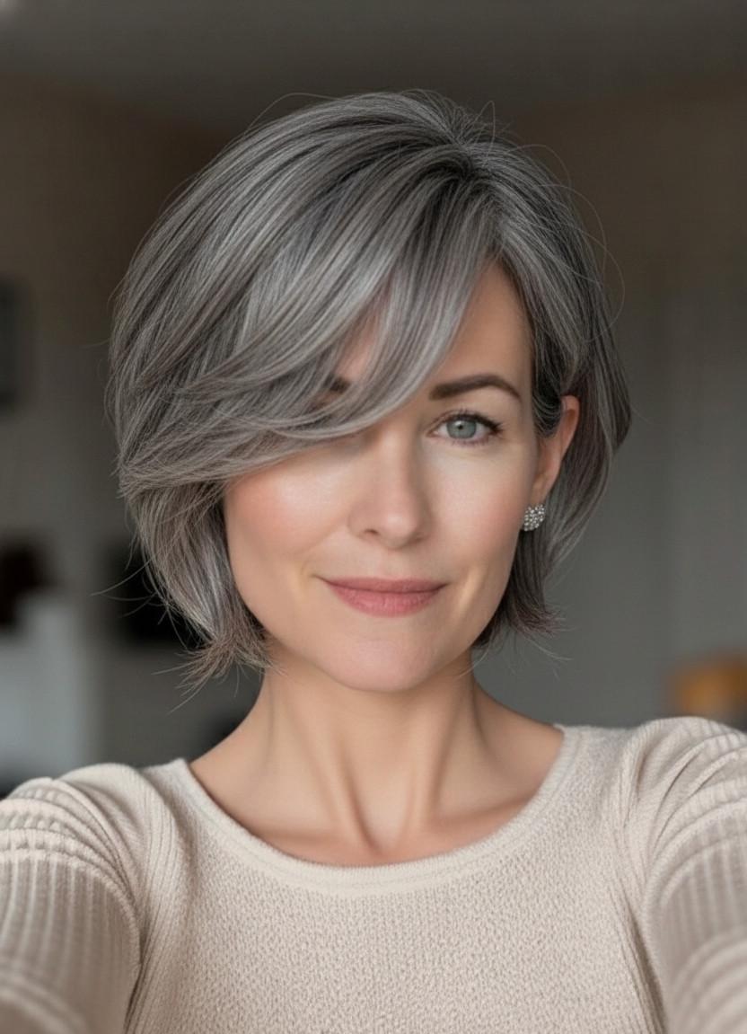 Zeitloser Bixie Cut graues Haar