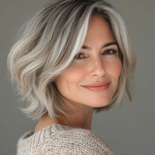 Bixie Cut Bob Länge grau