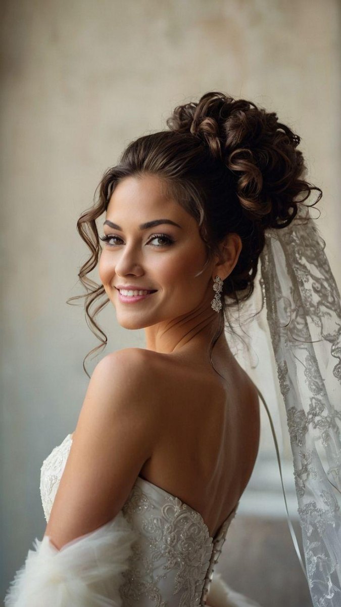 Braut Curly Bun Schleier