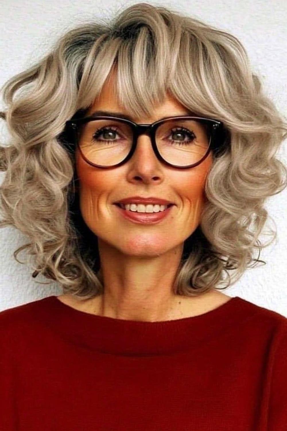 Blonde Locken mit Brille