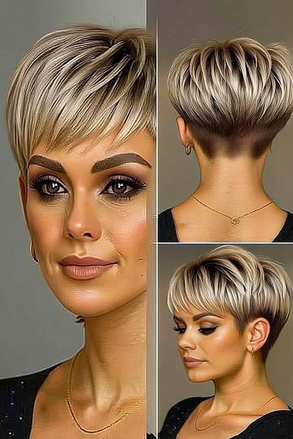 Dreifach-Ansicht Pixie-Styling