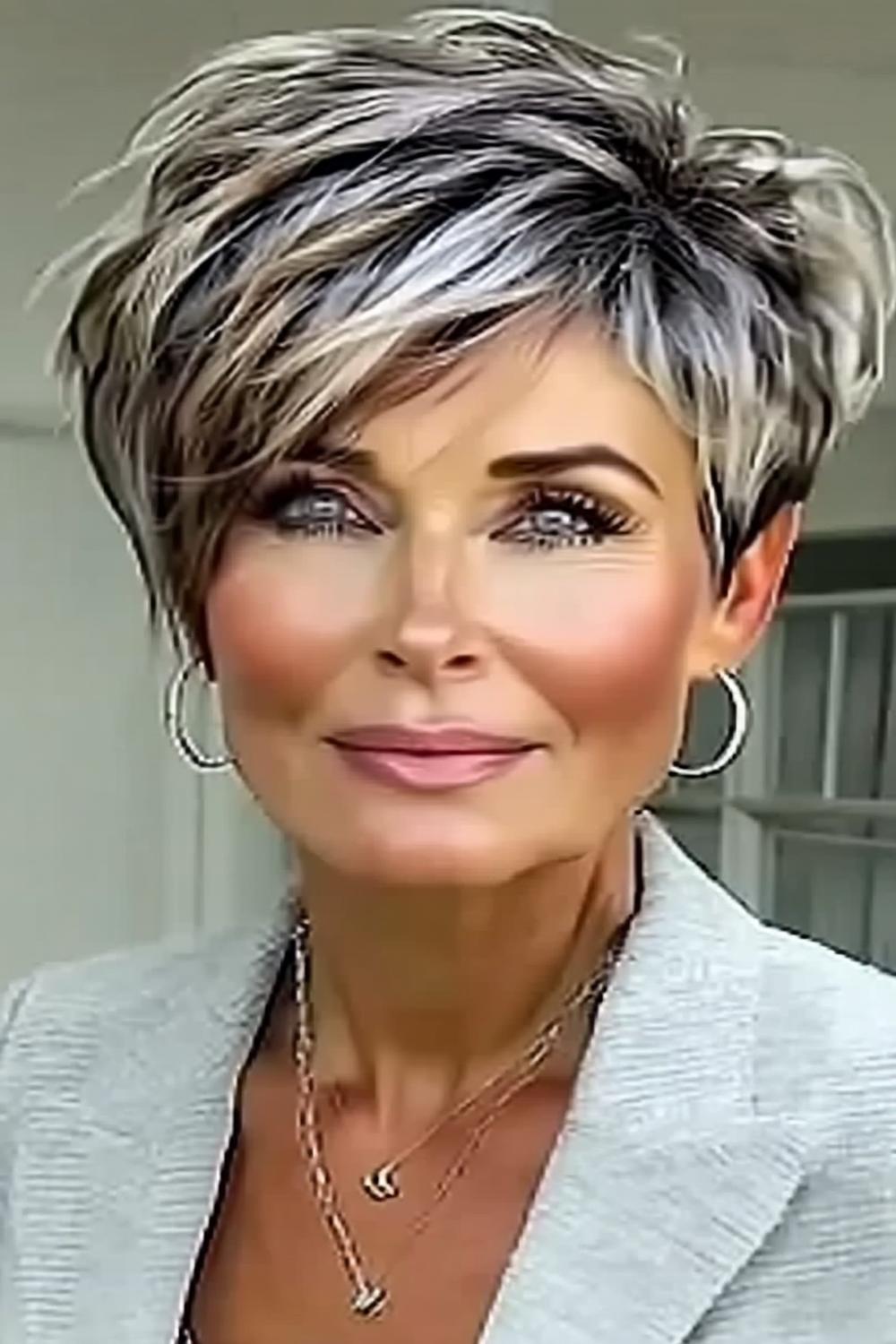 Platinblonde Strähnchen mit Schwung