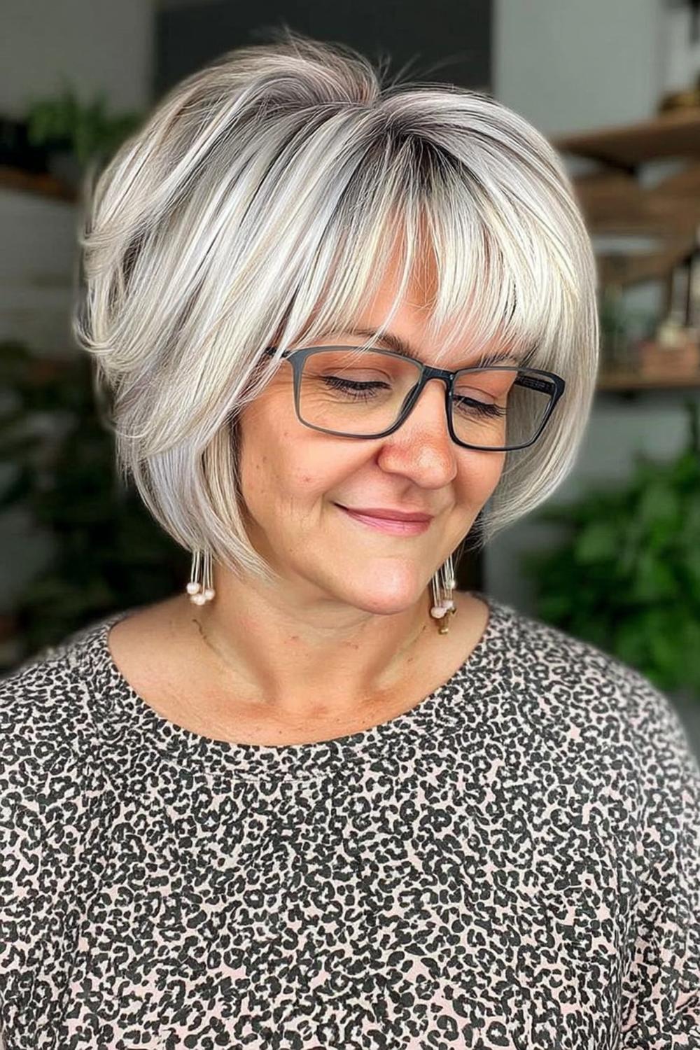 Platinblonder Bob mit Pony