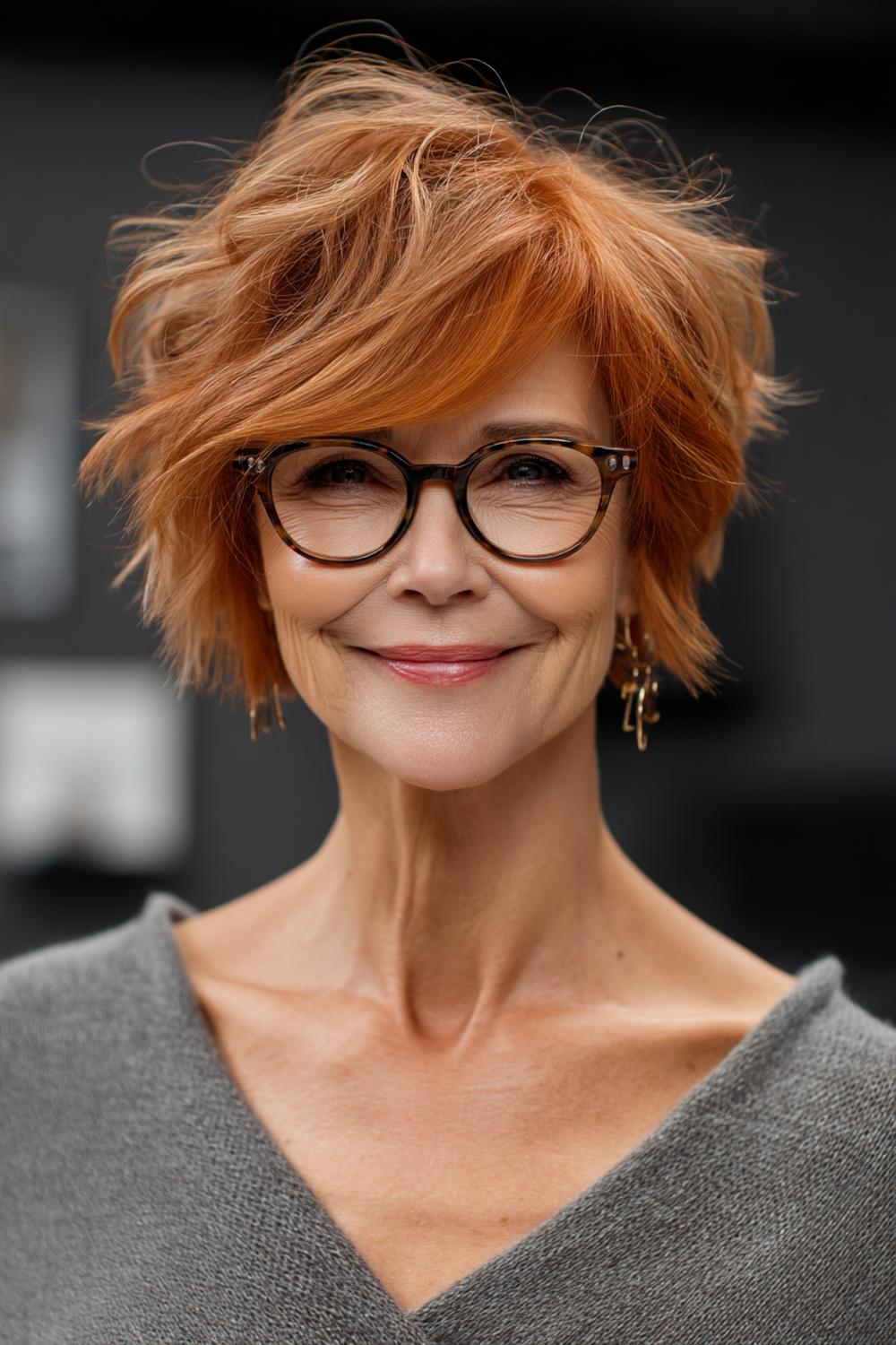 Kupferfarbener Shag mit Brille