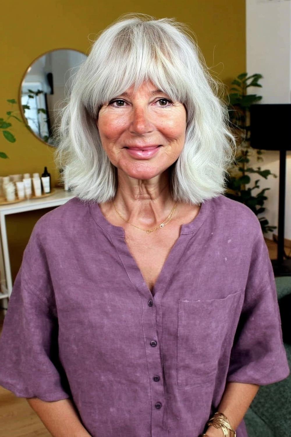 Platinblonder Bob mit Pony