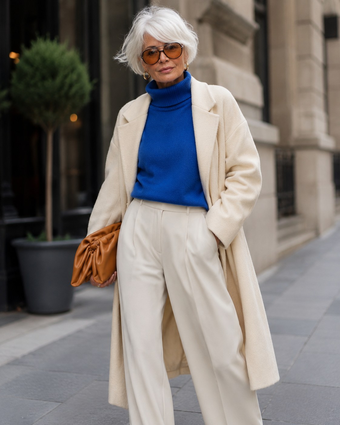 Schulterlanger Wellen-Bob im Streetstyle mit Sonnenbrille, eine alltagstaugliche Frisur mit Brille ab 50