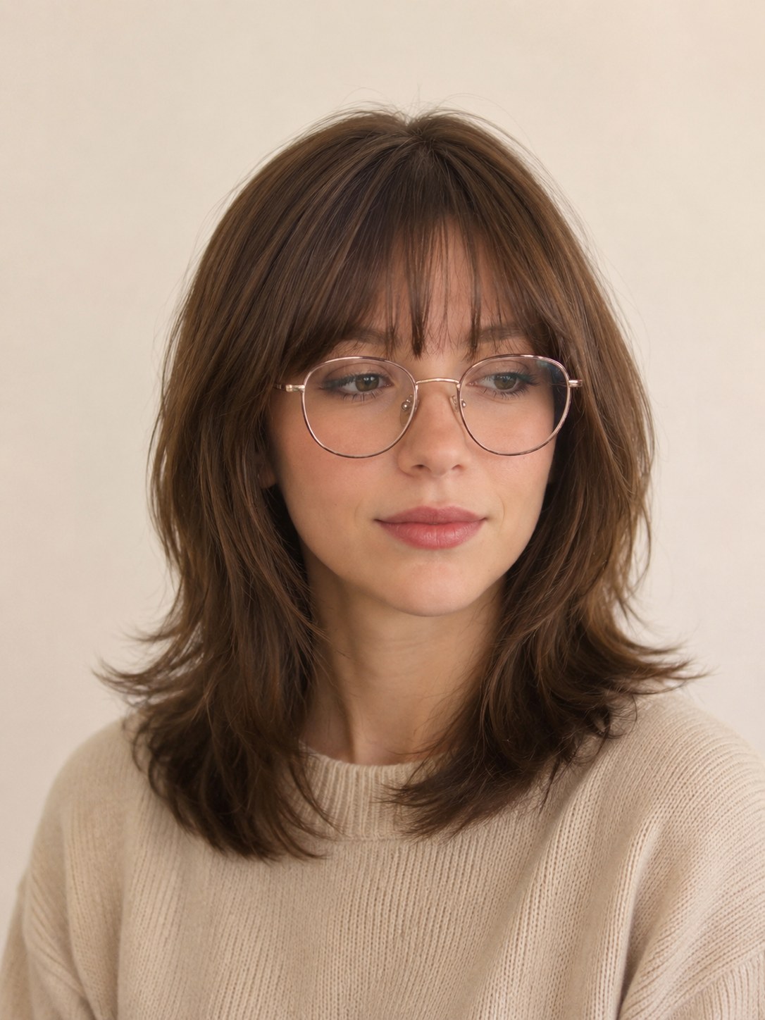 Weicher Vollpony bei Frisuren mittellang stufig mit Pony, kombiniert mit Brille