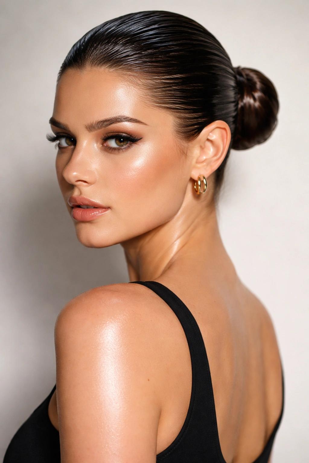 Glänzender Wet Look Sleek Bun