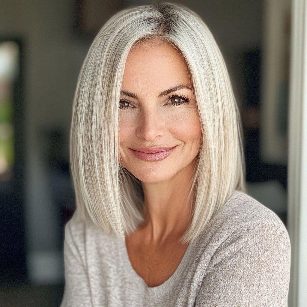 Glatter Long Bob für elegante Frauen ab 50