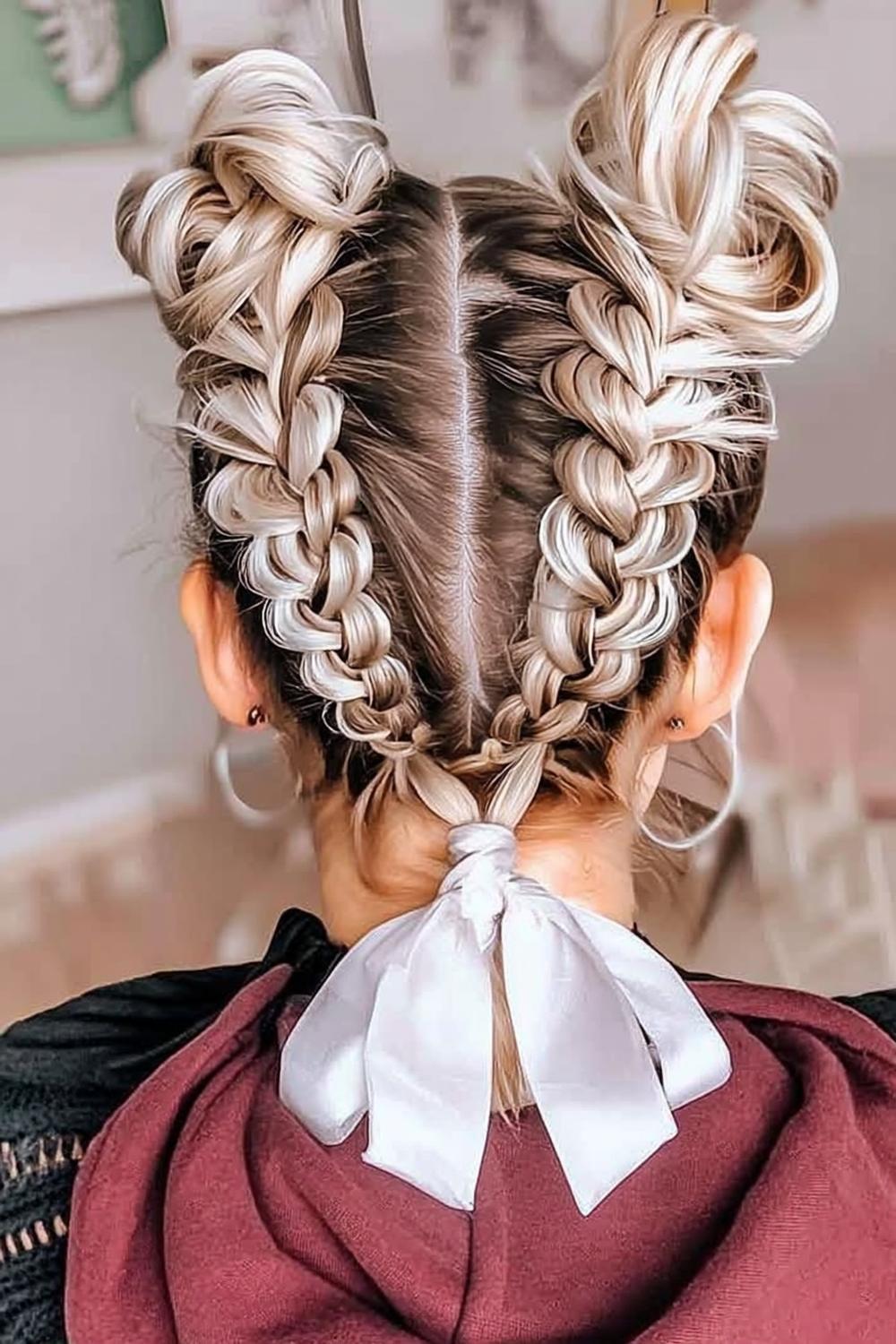 3. Geflochtener Low Bun mit Satin-Schleife für for hairstyles braids easy ideas