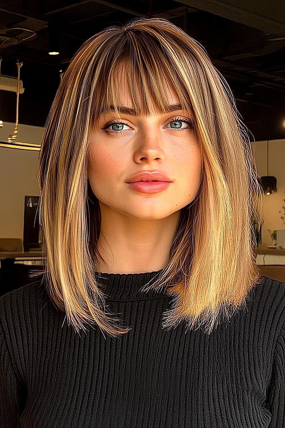 Strukturierter Blonde Lob mit Pony