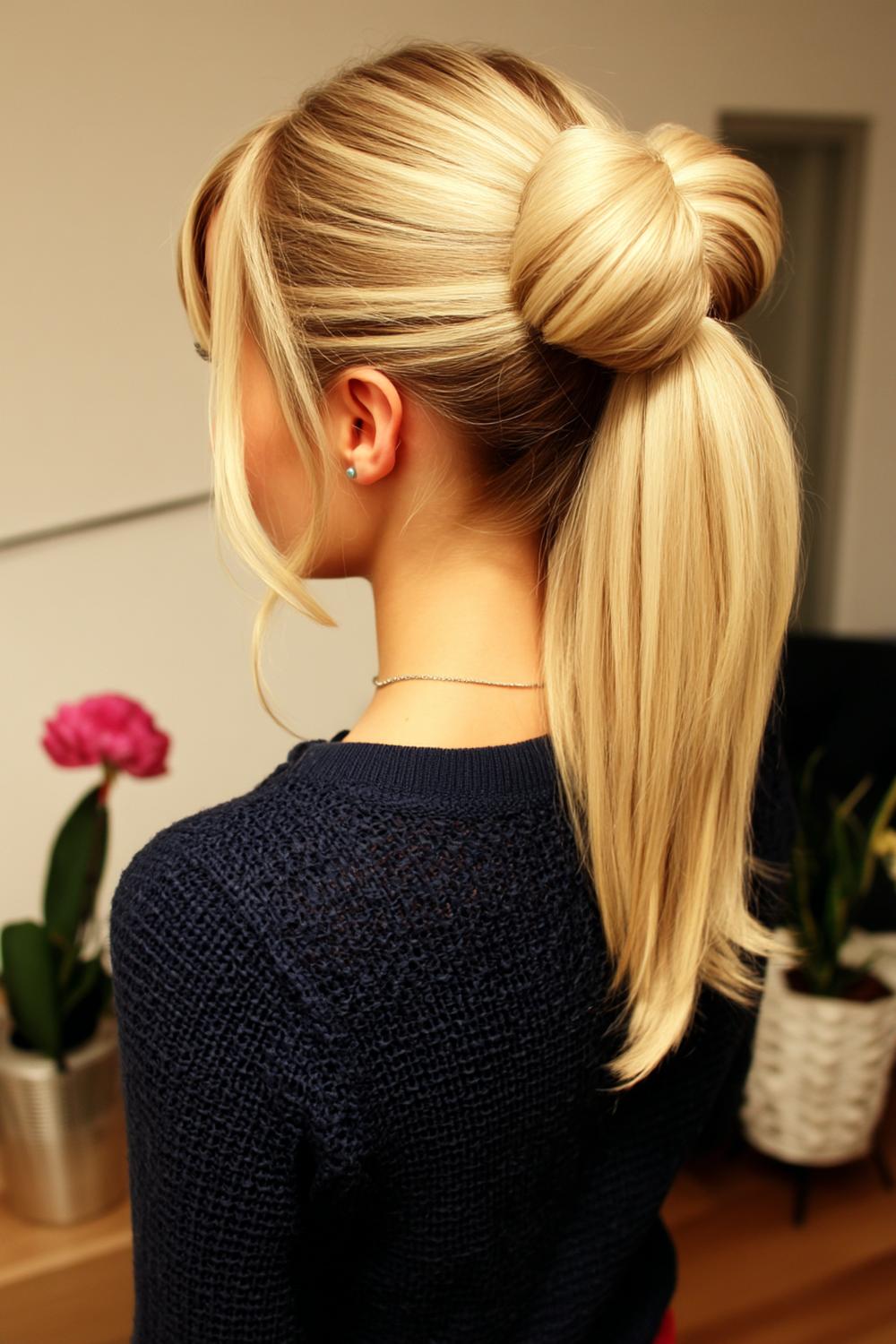 Voluminöser Dutt mit blonden Strähnen
