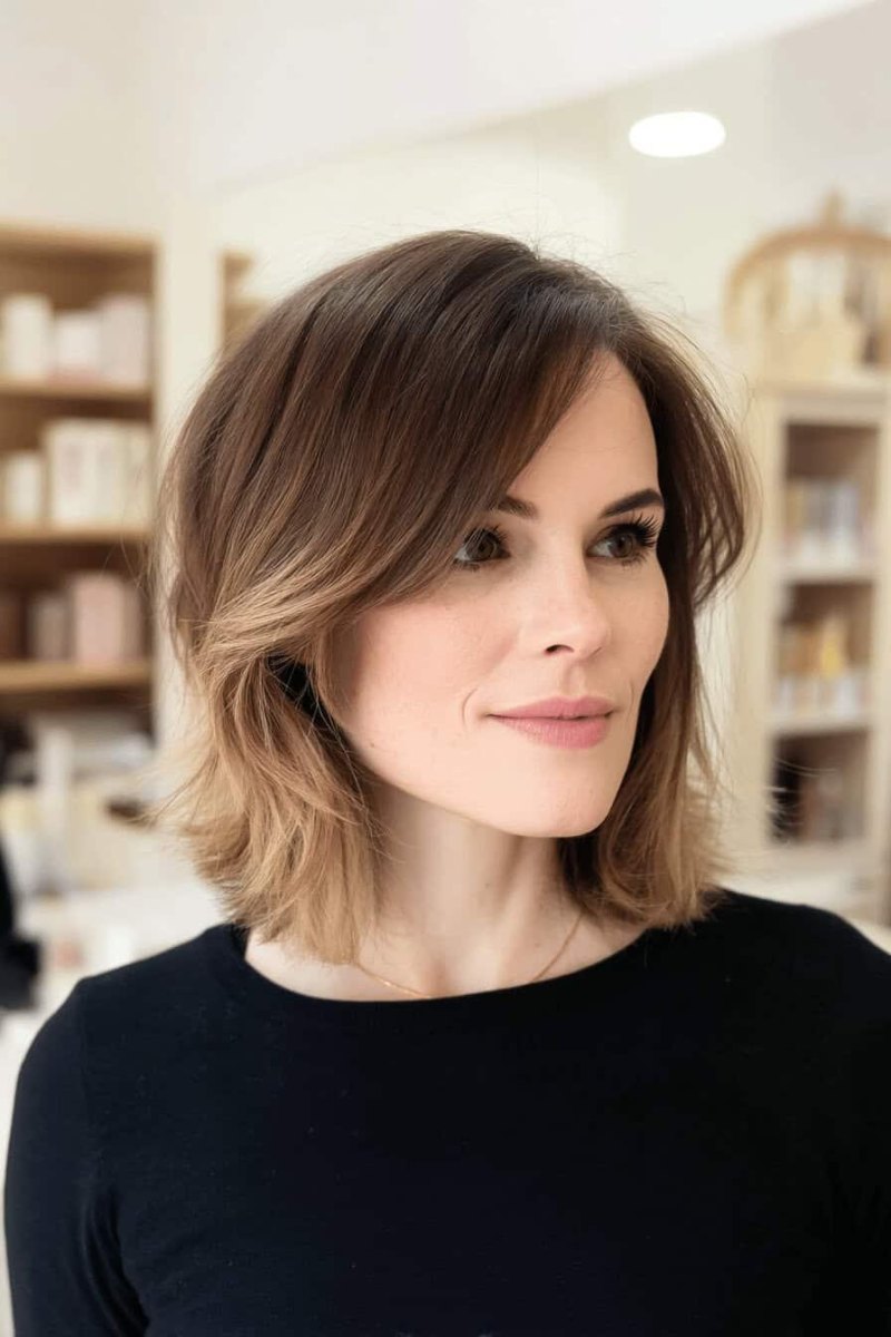 Long Bob mit kinnnahen Stufen für optisch dichteres Haar