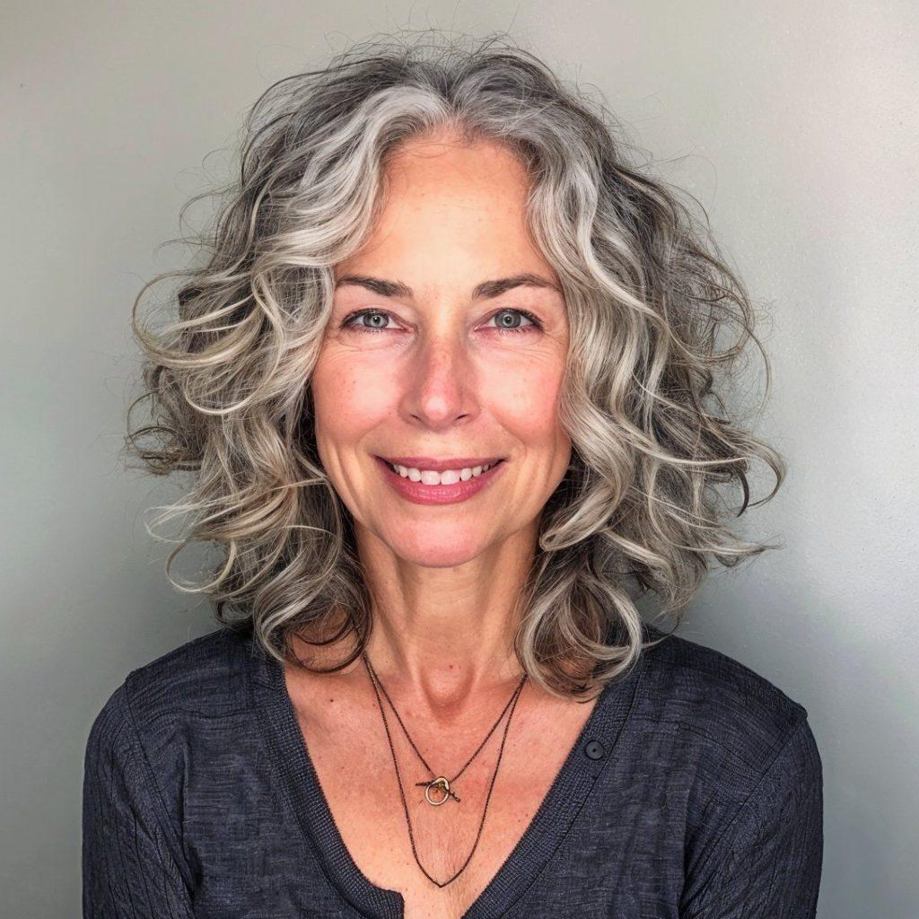 Long Bob mit natürlichen Locken für feines Haar