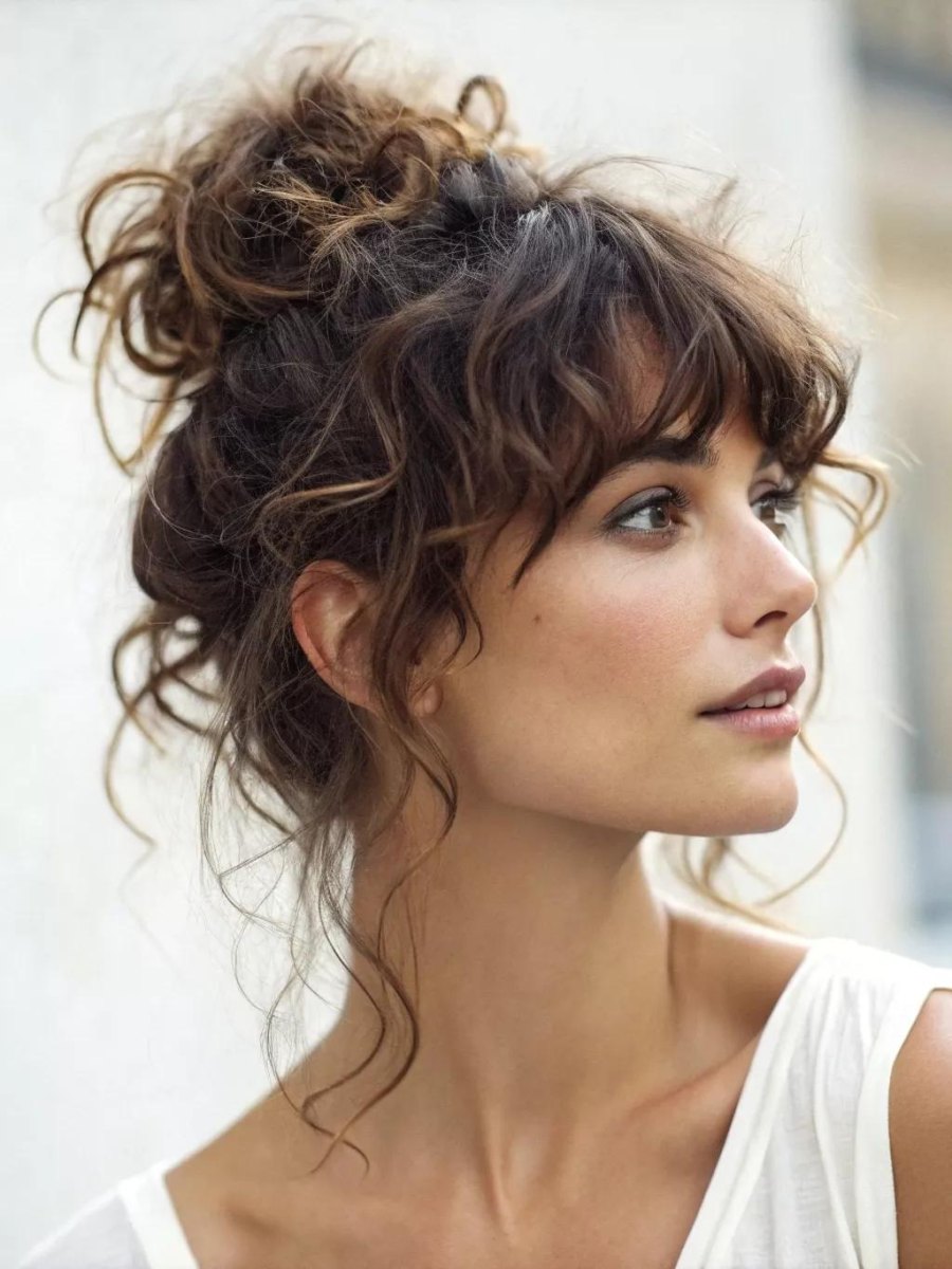 Curtain Bangs mit Locken Bun
