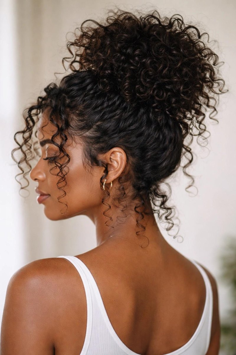 Messy Curly Bun Frisur Ideen für lockige Haare