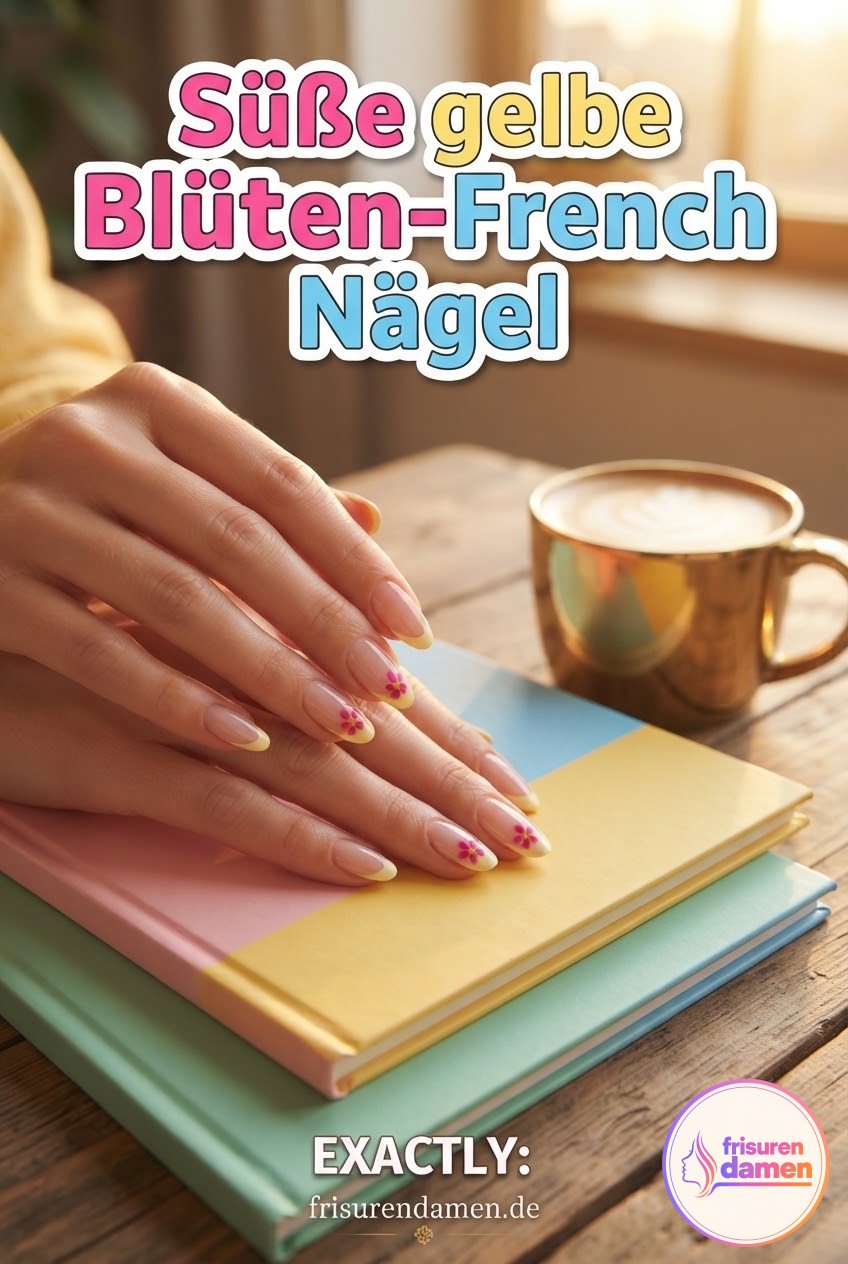 Süße gelbe Blüten-French Nägel