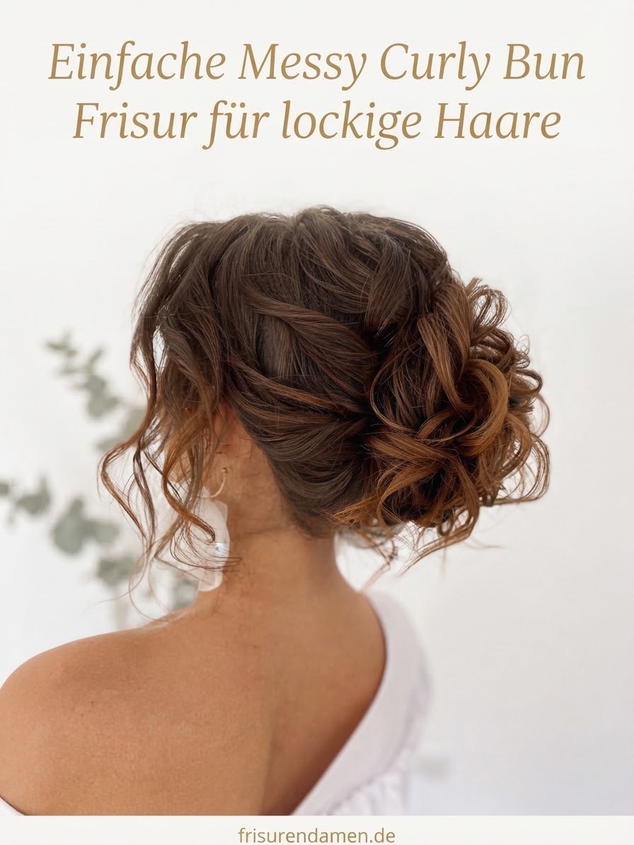 Einfache Messy Curly Bun Frisur für lockige Haare