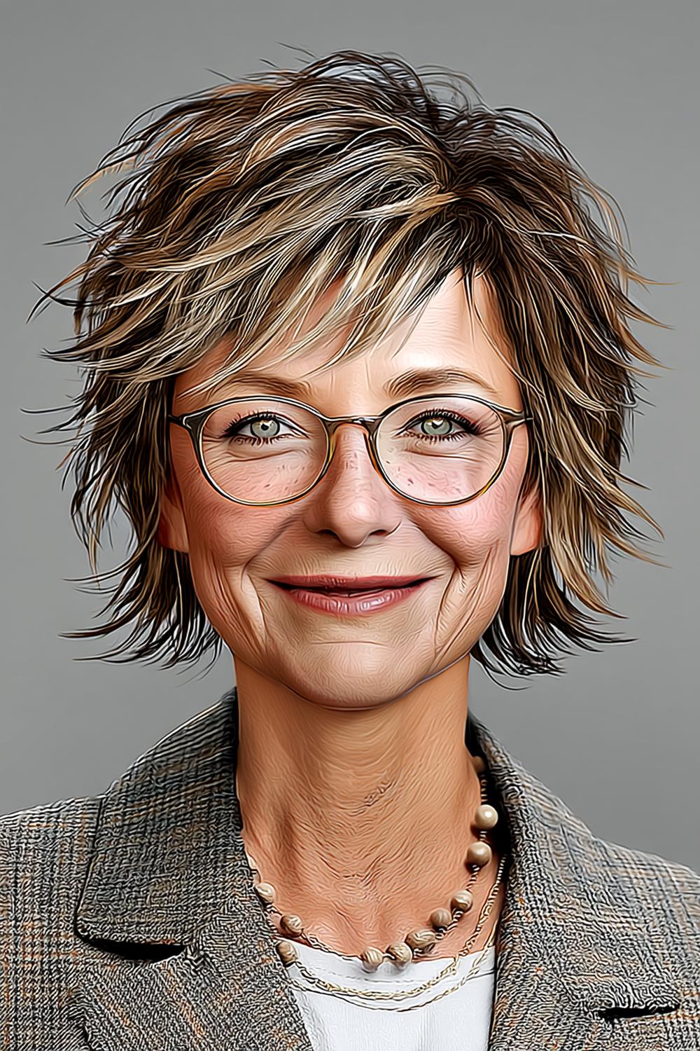 Lockiger Bob mit Brille