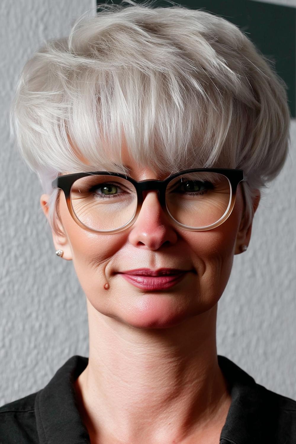 Voluminöser Pixie mit Brille