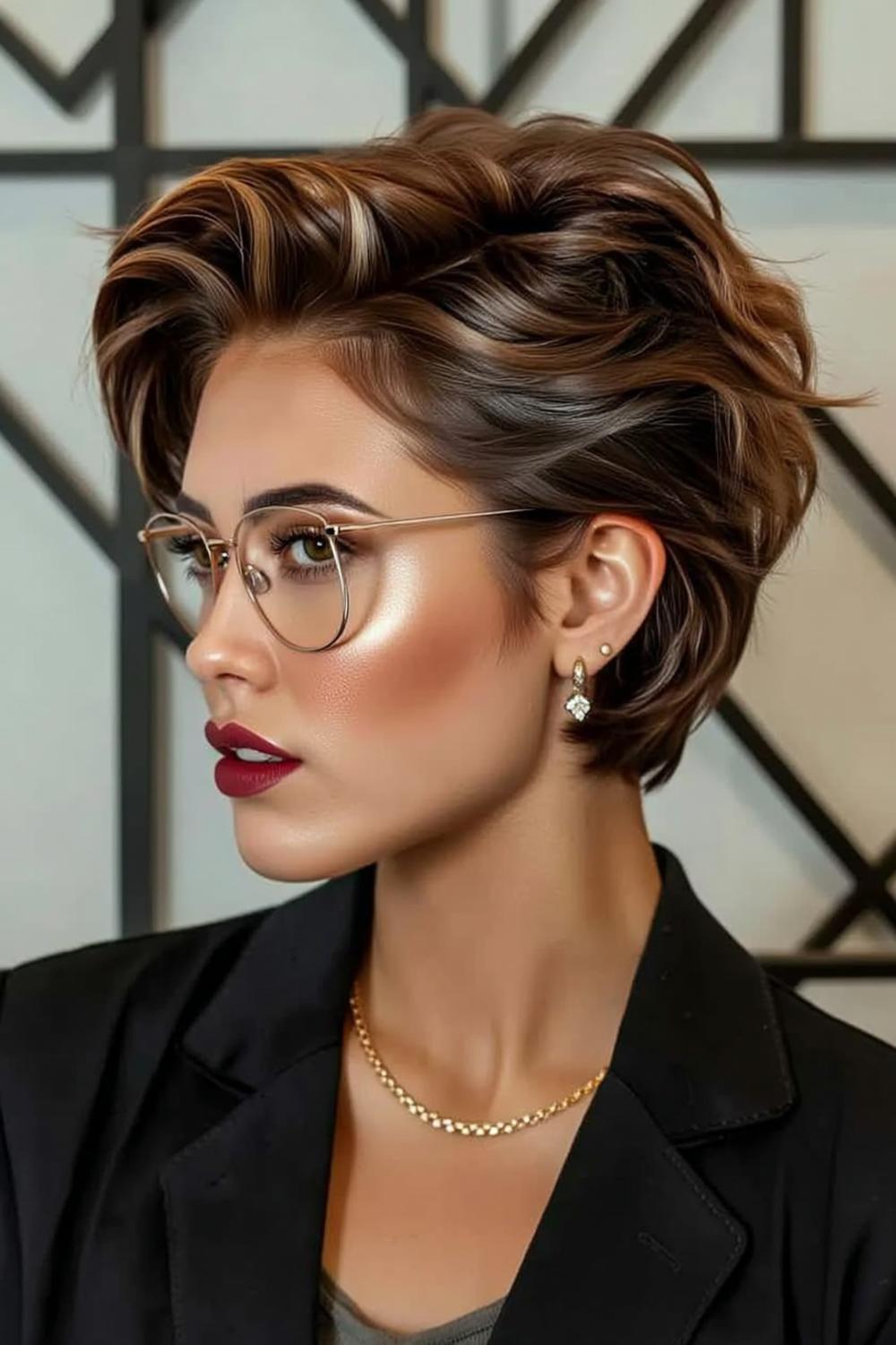 Elegante Wellen mit Brille
