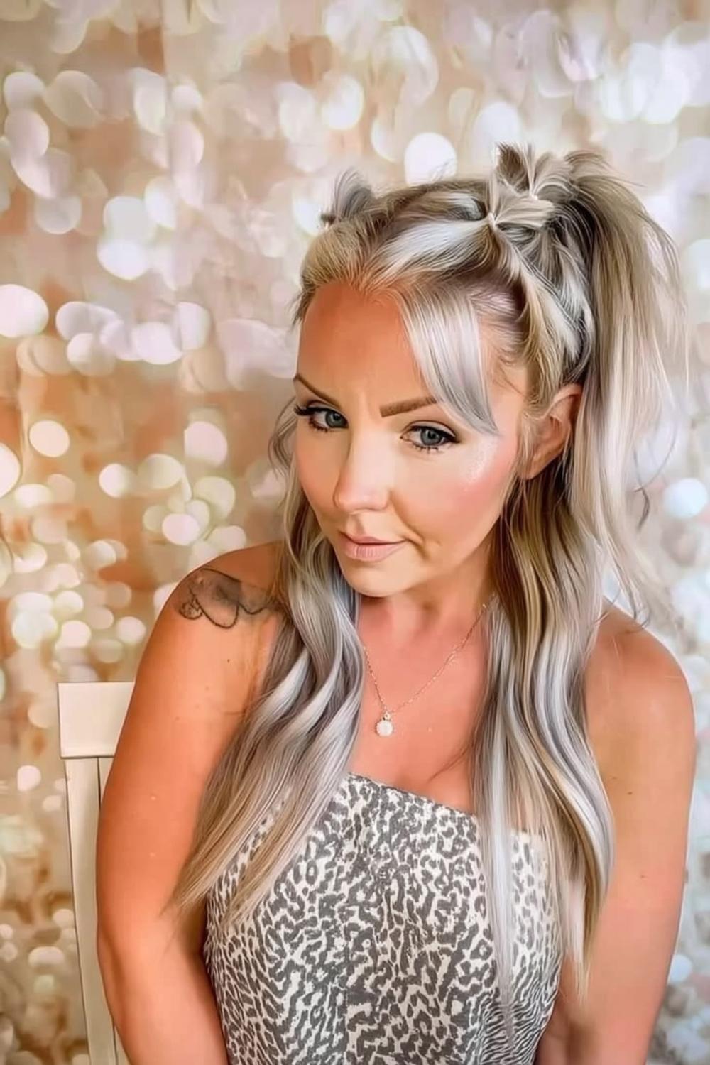 Doppelte blonde Zöpfe