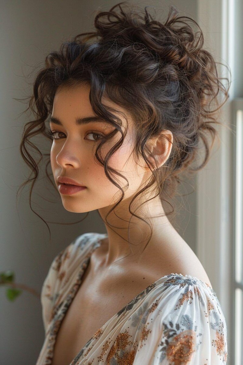Romantischer lockiger Messy Bun