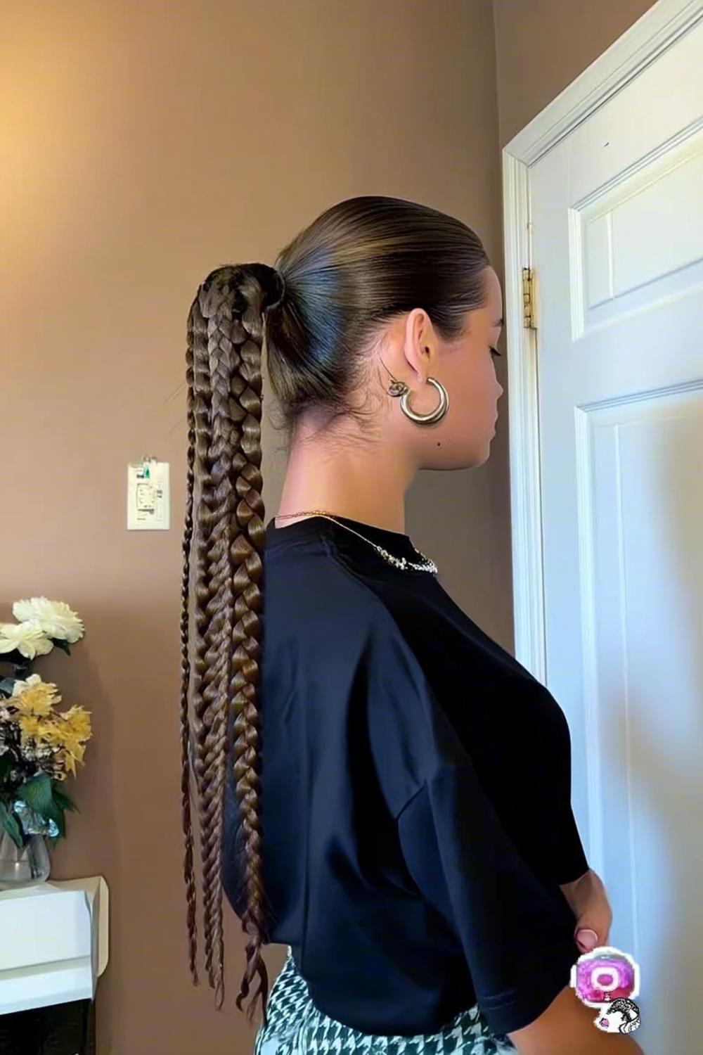Geflochtener Pferdeschwanz im Sleek-Look